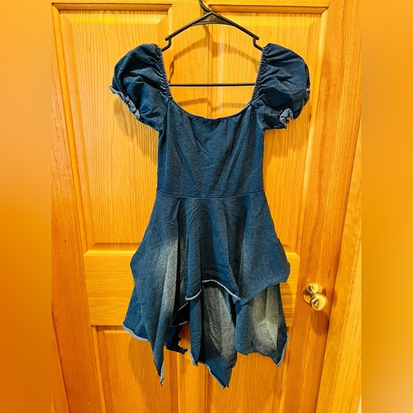 NWT XS Dolls Kill Current Mood Chasin’ Rainbows Mini Dress in Denim - Picture 9 of 12